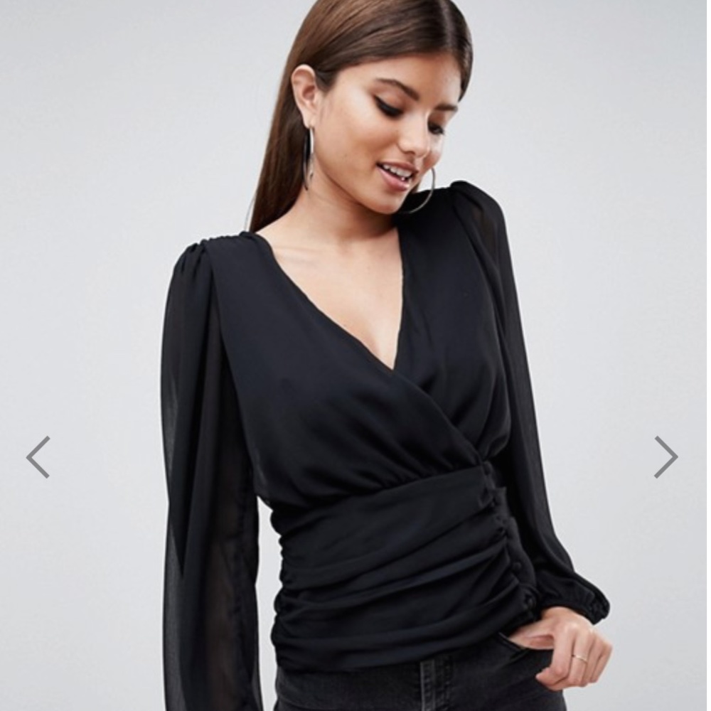 ASOS DESIGN wrap long sleeve top with side button